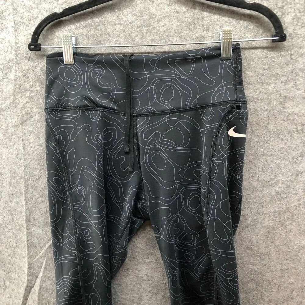 Nike Run‎ Division Fast Cropped Leggings Womens S Black Printed Dri-Fit